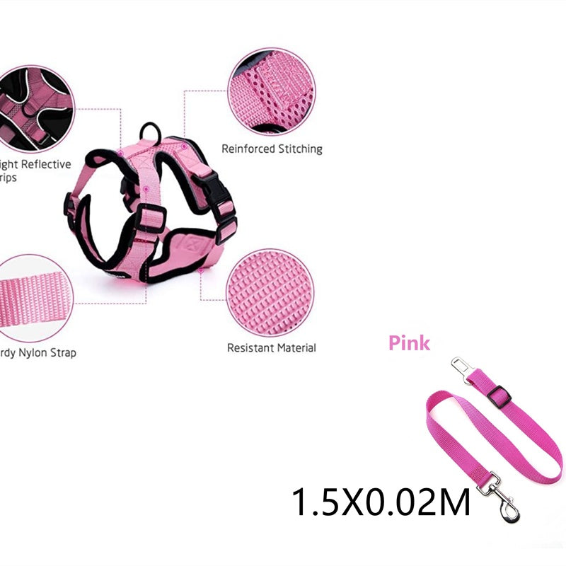 Escape-Proof Cat Harness & Car Seatbelt – Adjustable Reflective Mesh Vest