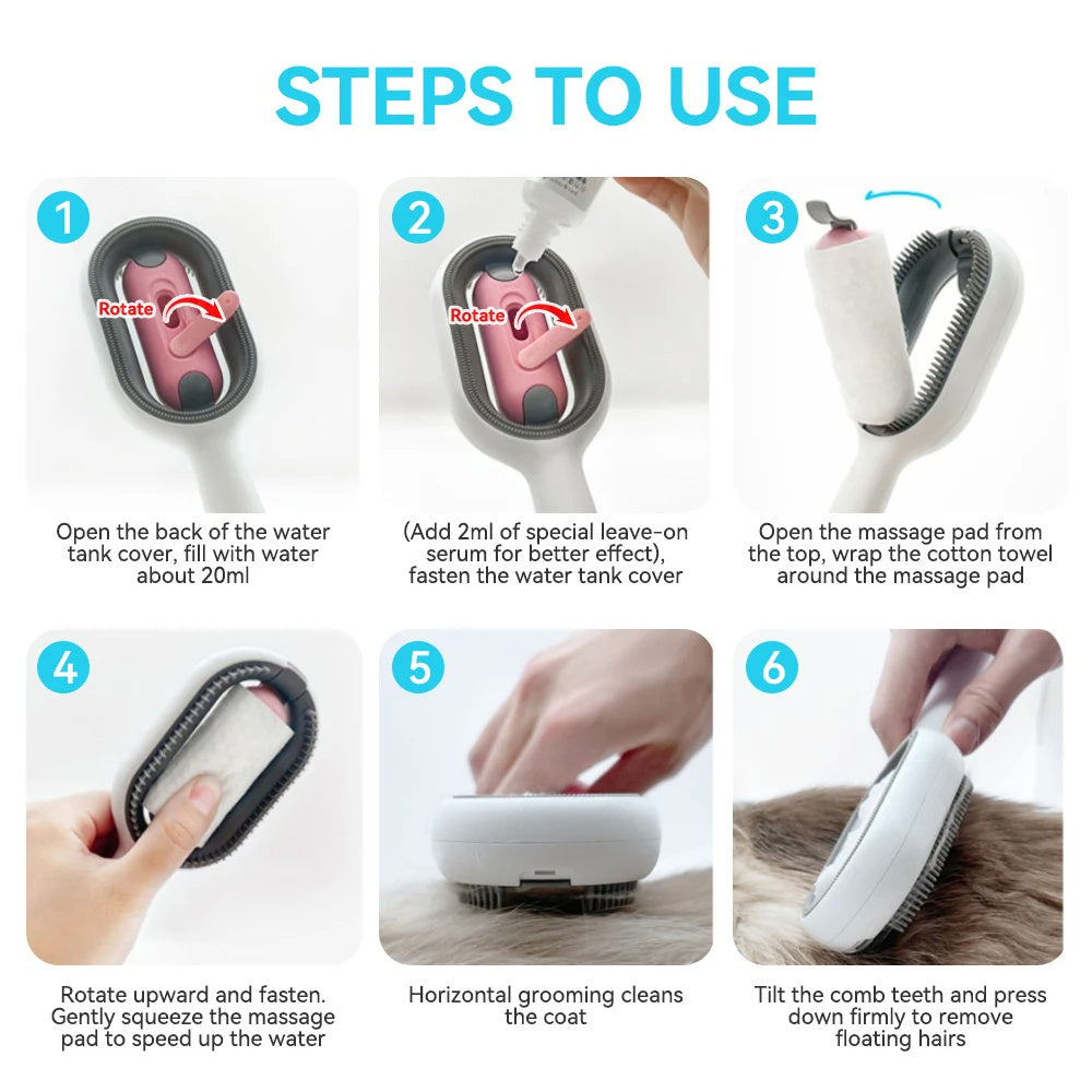 4-in-1 Cat Hair Brush with Water Tank – Double-Sided Grooming Comb