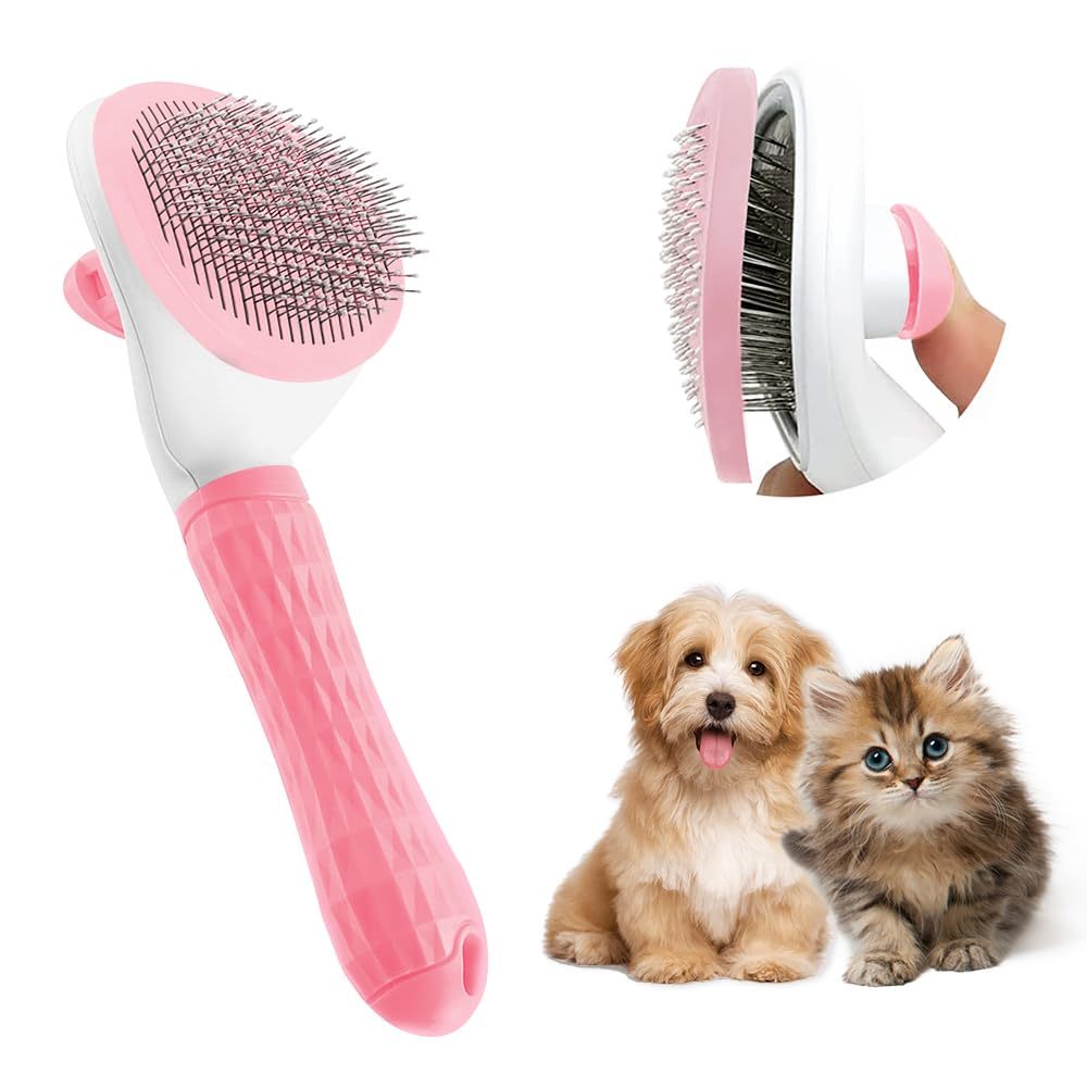 Cat Brush Slicker with Release Button – Self Cleaning Hair Removal Tool
