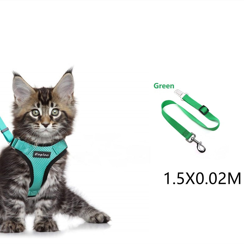 Escape-Proof Cat Harness & Car Seatbelt – Adjustable Reflective Mesh Vest