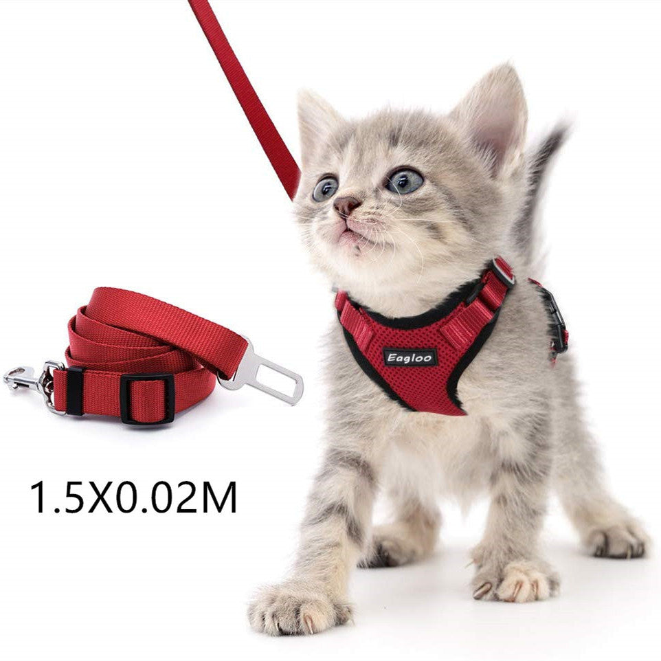 Escape-Proof Cat Harness & Car Seatbelt – Adjustable Reflective Mesh Vest