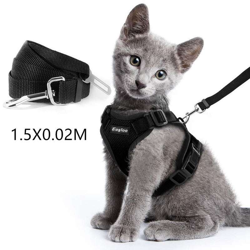 Escape-Proof Cat Harness & Car Seatbelt – Adjustable Reflective Mesh Vest