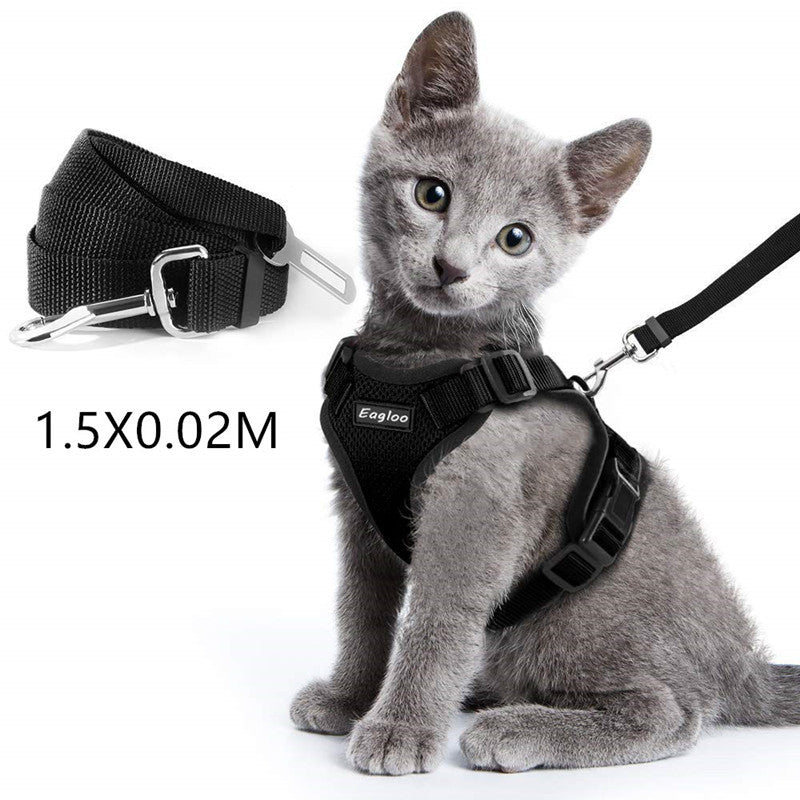 Escape-Proof Cat Harness & Car Seatbelt – Adjustable Reflective Mesh Vest