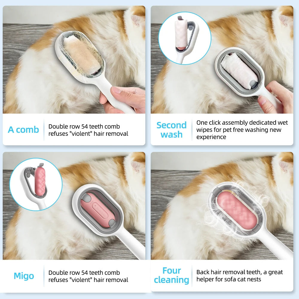 4-in-1 Cat Hair Brush with Water Tank – Double-Sided Grooming Comb