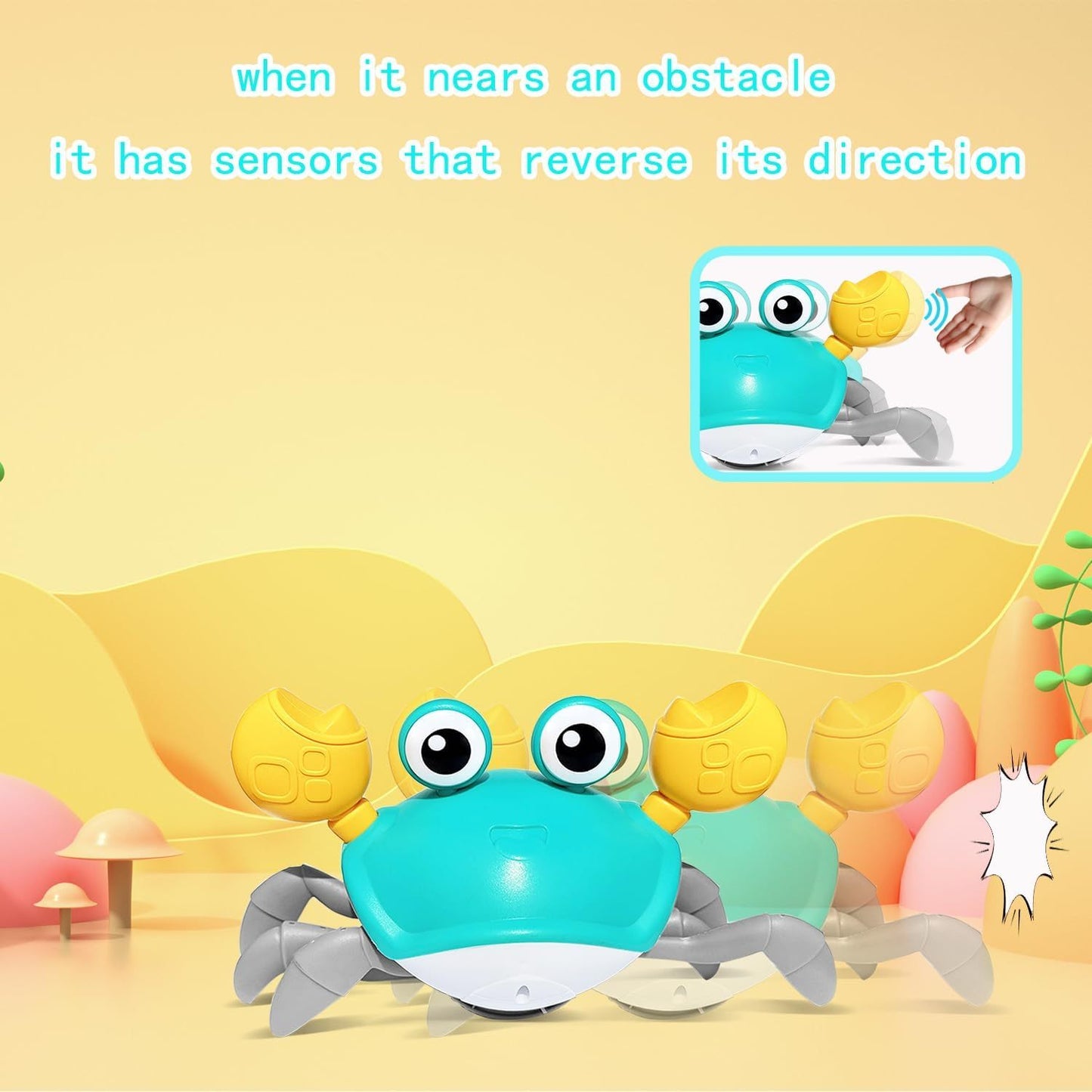 Interactive Crawling Crab Dog Toy – Obstacle Avoidance, Music & Lights